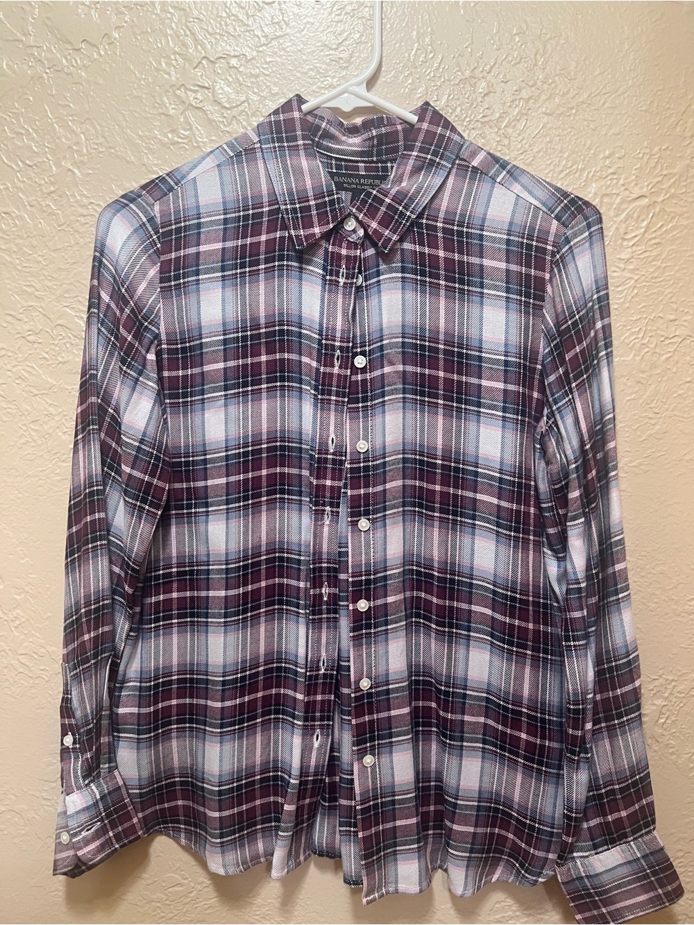 Banana Republic Women’s Plaid Button-Down Shirt in Burgundy and White